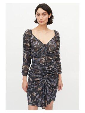 ISABEL MARANT 100% Silk Ruched Dress Size 6 Multi